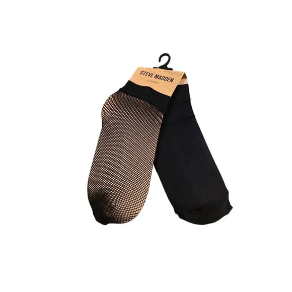 Steve Madden 2-PK Fishnet/Black Crew Socks - Picture 6 of 6